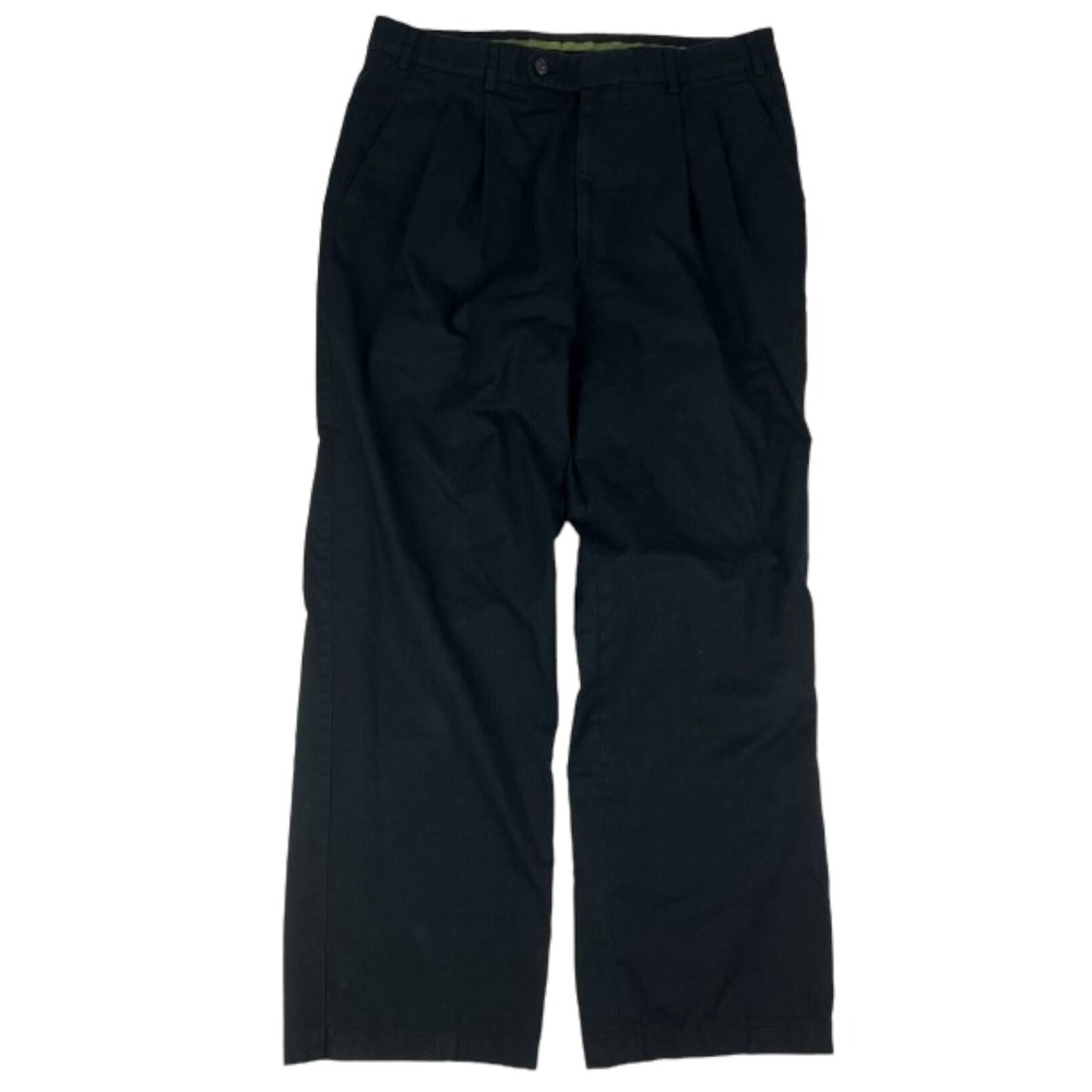 Hiltl Sports Black ZE600 Cotton Elastane Double‎ Pleat Pants Mens Size 34X29